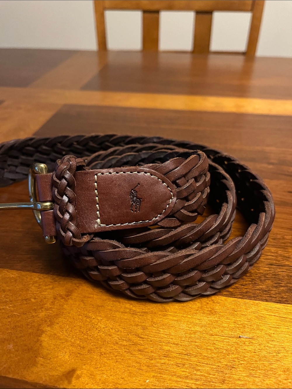 Ralph Lauren Dark Brown Braided Leather Men’s Belt, vintage, 36/90